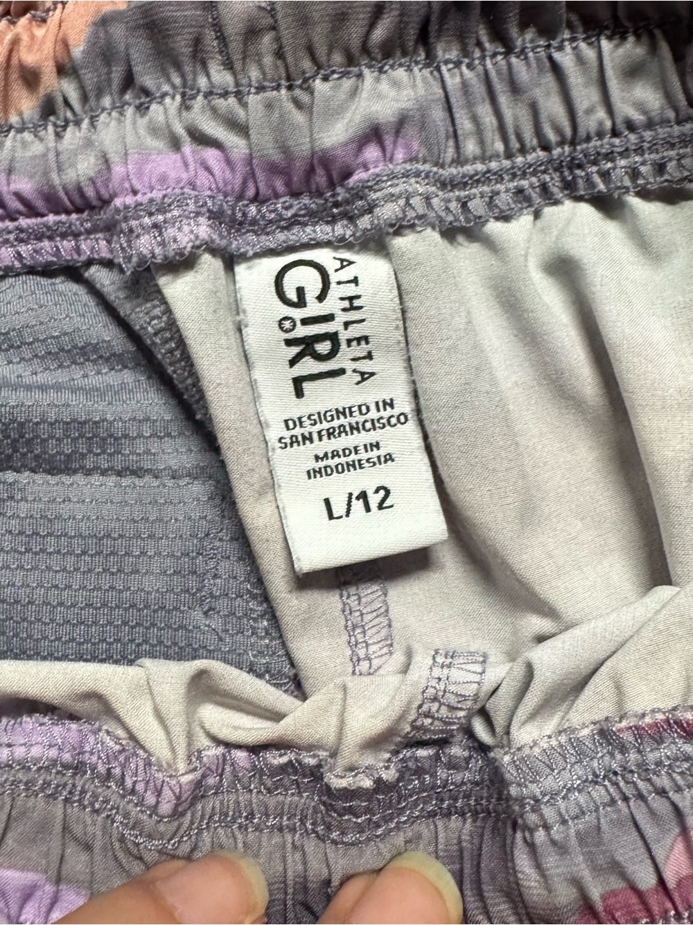 Athleta Girl Athletic Running Shorts Pink Purple Abstract Print Size Large 12 - Picture 2 of 11